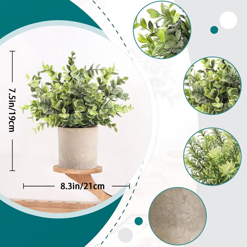 Der Rose 3 Pack Mini Potted Fake Plants Artificial Plastic Eucalyptus Plants Topiaries for Home Office Desk Farmhouse Shelf Room Bathroom Decor(Sage Green) - Image 2